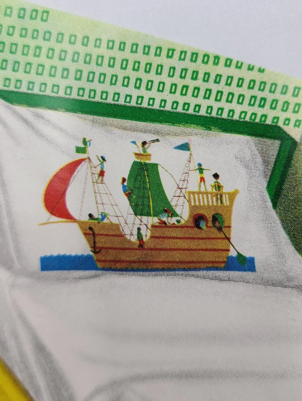 Vintage Ship A Hoy Printed Childrens Kids Pirate Ship Pillowcase Made in Japan